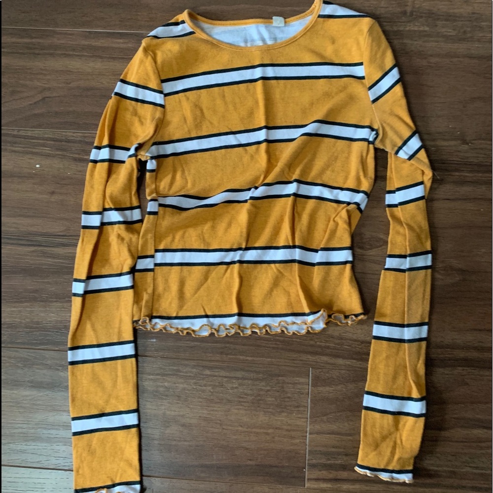 Yellow Striped Pacsun Basics Long Sleeve Crop Top